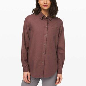 Lululemon Full Day Ahead Shirt in Antique Bark, 100% Cotton Flannel, Size 10